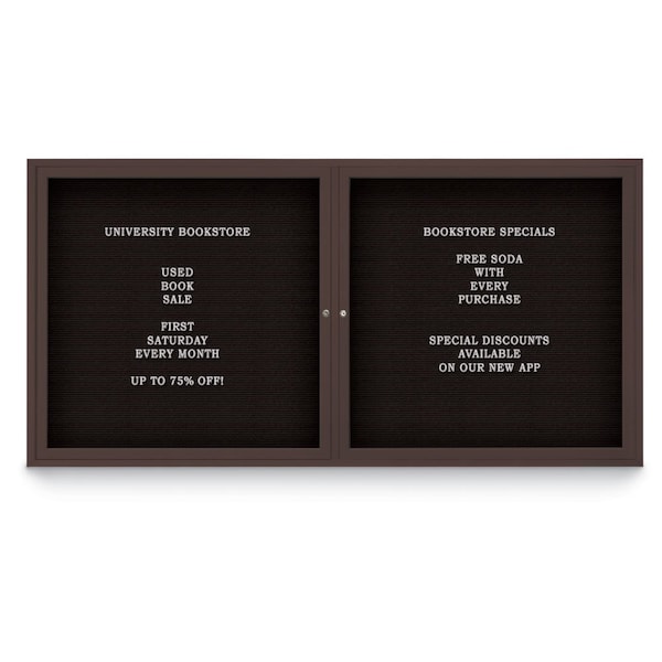 72"x48" 3-Door Enclosed Outdoor Letterboard, Black Felt/Bronze